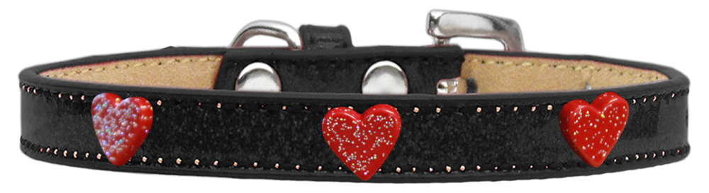 Red Glitter Heart Widget Dog Collar Black Ice Cream Size 10